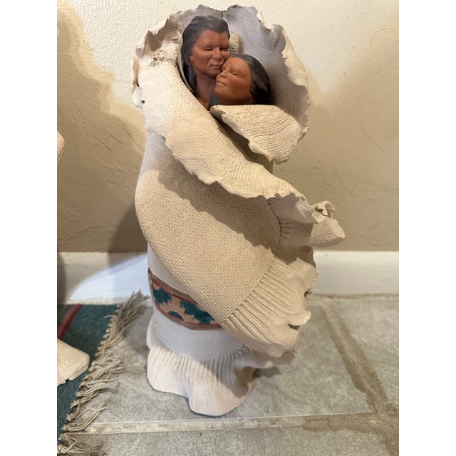 White Native American Indian Warrior Chief Bust Sculptures Statue Signed For Sale - Image 8 of 9