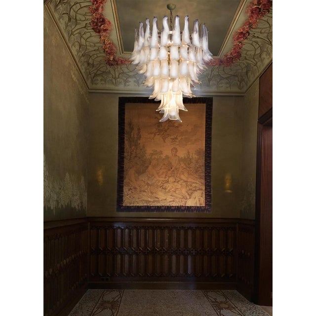Glass 75 White Petal Chandeliers, Murano, 1990s, Set of 2 For Sale - Image 6 of 18