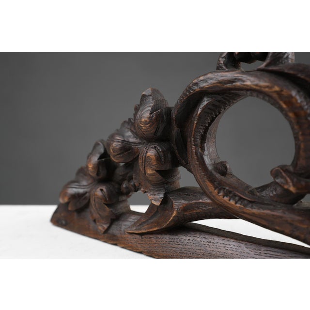 Brown Antique Oak Pediment with Hand-Carved Oak Leaves, 1850 For Sale - Image 8 of 11