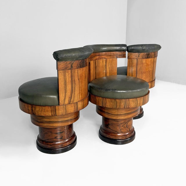 Art Deco Italian Wooden and Green Faux Leather Chairs, 1930s, Set of 3 For Sale - Image 18 of 18