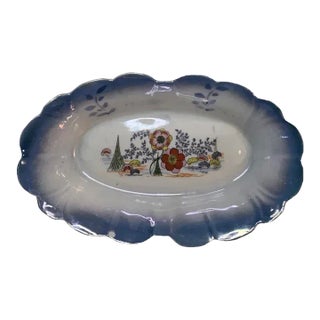 Vintage Lusterware Blue Floral Motif Dish For Sale