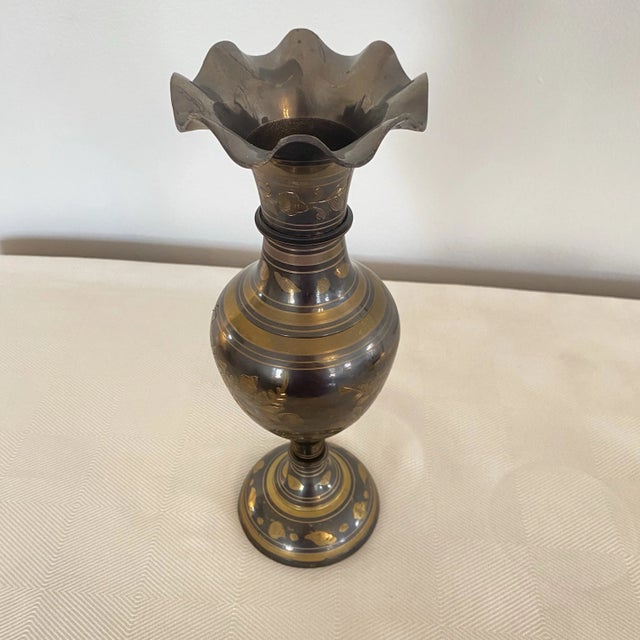 Brass Vintage Two Tone Etched Brass Ruffle Vase For Sale - Image 8 of 8