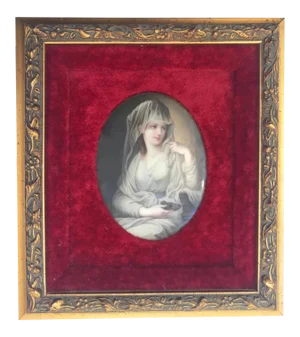 19th Century German Oval Porcelain Plaque Painting, Framed