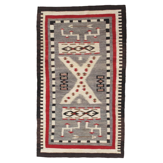Antique Navajo Carpet, Folk Rug, Handmade Wool Rug, Beige, Gray, Brown For Sale - Image 15 of 15