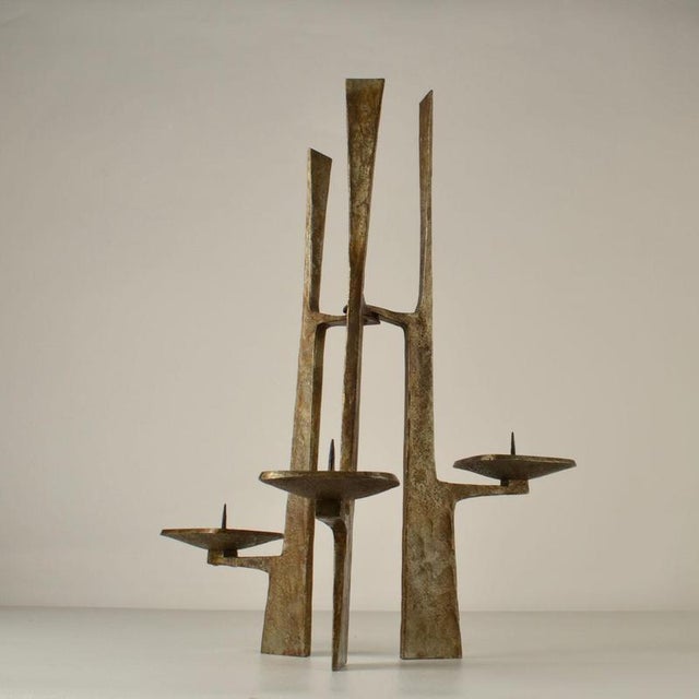 1960s Sculptural Three-Arm Candelabra in Forged Steel, 1960 For Sale - Image 5 of 10