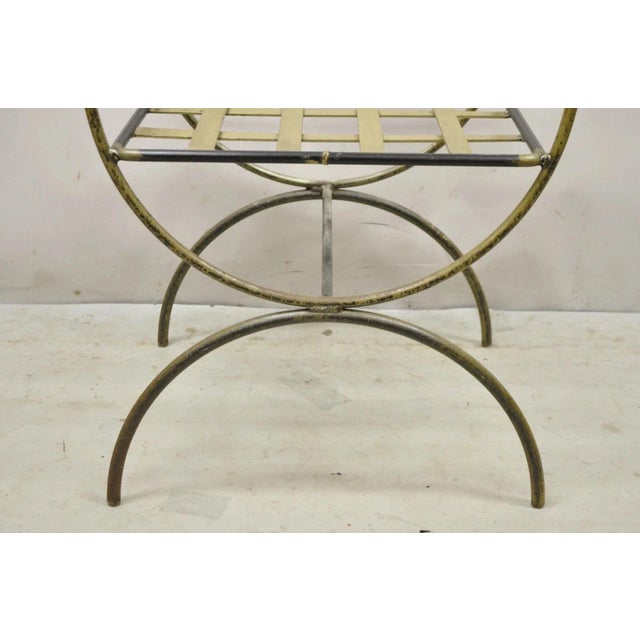 Metal Vintage Neoclassical Style Wrought Iron Curule Savonarola X-Form Bench Chair For Sale - Image 7 of 10