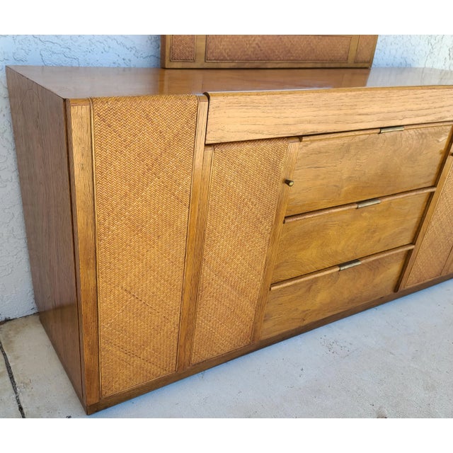 Founders Furniture Company Vintage Founders MCM Dresser With Glass Top & Mirror For Sale - Image 4 of 14