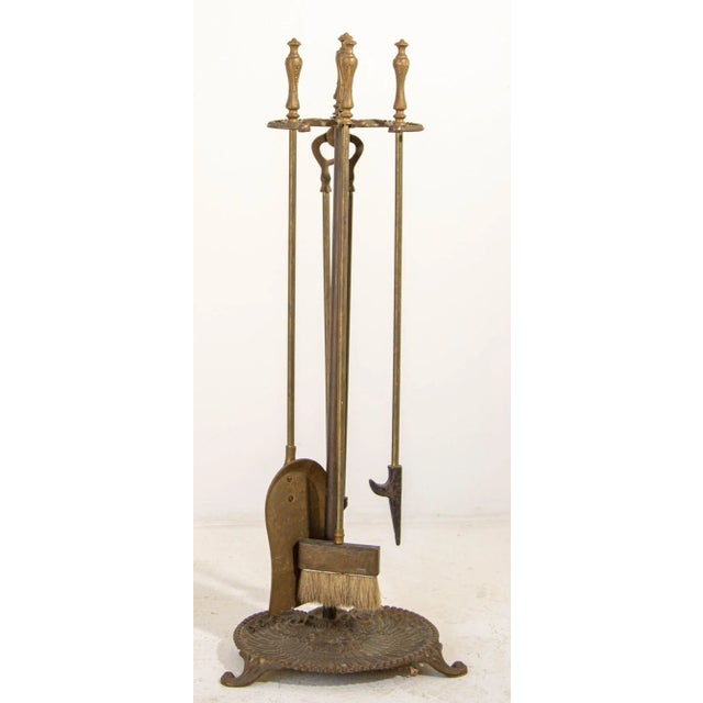 Vintage Brass American Art Nouveau Style Fireplace Tools Set For Sale - Image 13 of 13