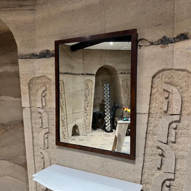 1970s 1970s Wall Mirror Framed in Burlwood After Milo Baughman For Sale - Image 5 of 10