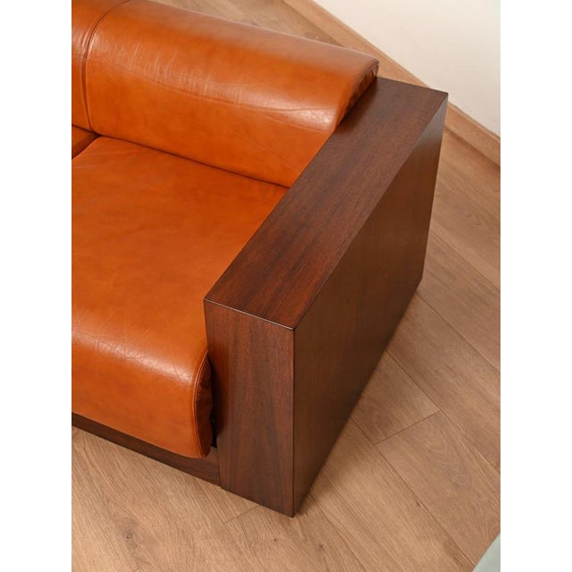 Vintage Italian Wood and Cognac Leather Sofa, Italy, 1970s For Sale - Image 4 of 15