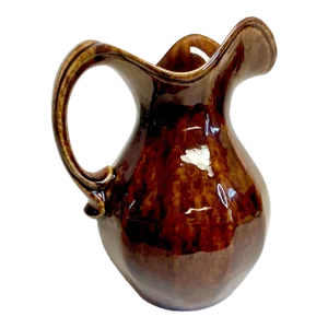 1960s Vintage Boho Arts & Crafts Majolica Brown Glaze Pitcher, Large Size.