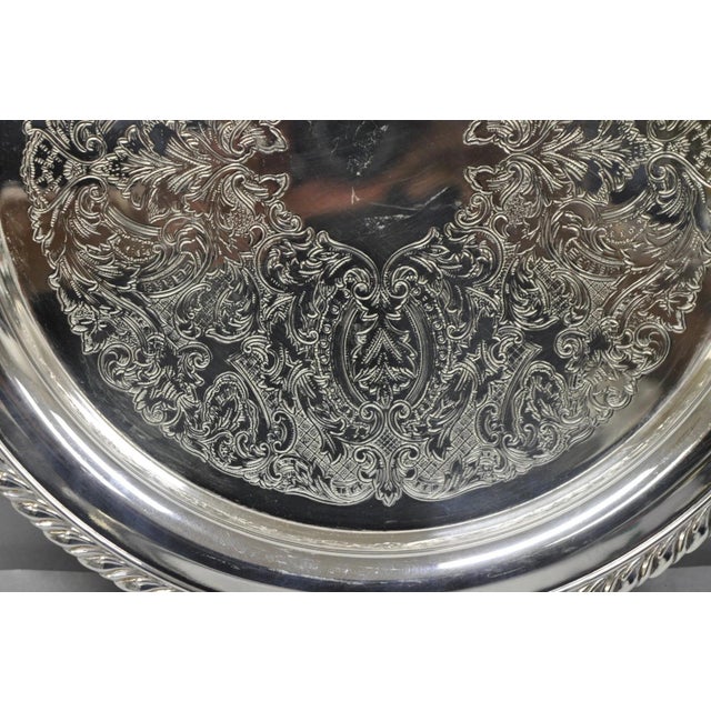 Vintage Oneida Victorian Style Round Silver Plated Serving Platter Bar Tray For Sale In Philadelphia - Image 6 of 12