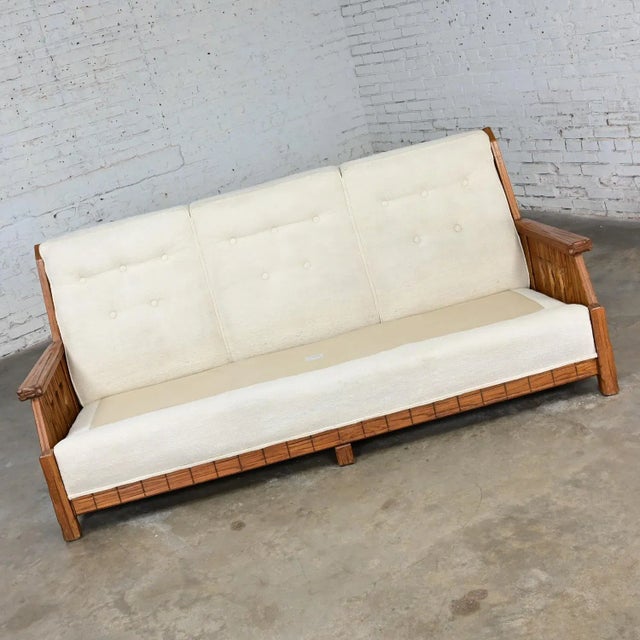 Gorgeous vintage Rustic or Western style sofa attributed to A. Brandt Ranch Oak comprised of a medium or honey toned Ranch...