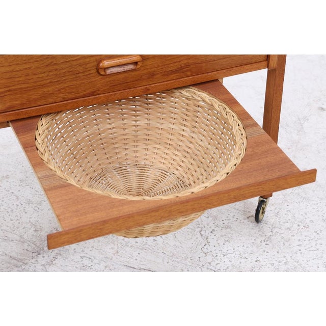Mid-Century Danish Teak Sewing Box on Wheels, 1960s For Sale - Image 10 of 15