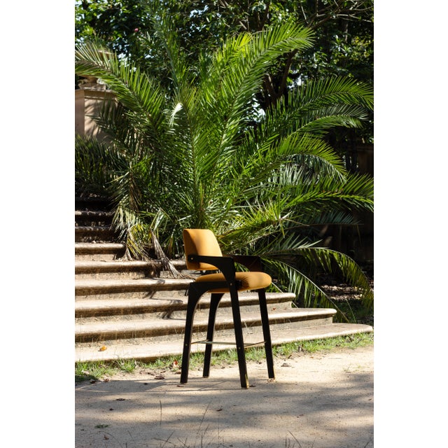 Arches Bar Stool in Mustard Velvet and Black Lacquered from Insidherland For Sale - Image 12 of 15