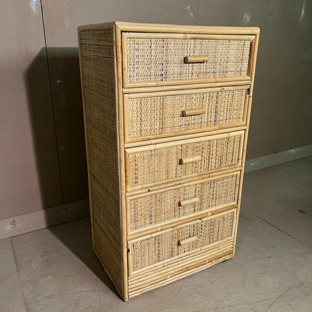 Vintage Cane and Bamboo Chest of Drawers For Sale - Image 5 of 8