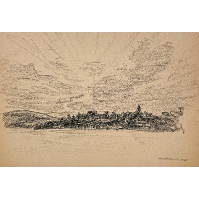 Modern 1928 Charcoal on Paper Drawing if a Northern Lake Shoreline by Artist Harold Haydon For Sale - Image 3 of 5