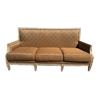 Vintage Wesley Hall Distressed Painted Sofa With Exposed Cross-Back Frame For Sale