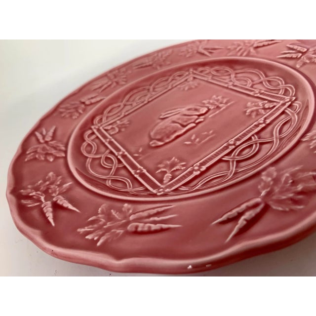 Late 20th Century Vintage Portuguese 'Bordallo Pinheiro' Majolica Glazed Ceramic Rabbit, Bunny, Easter Springtime Plate For Sale - Image 5 of 13