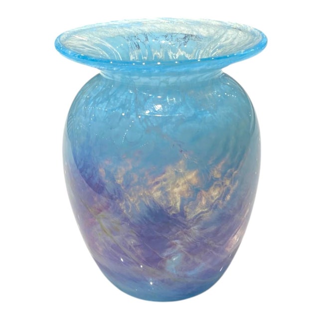 Michael Nourot Signed Art Glass Vase, Blue and Purple Swirl For Sale - Image 14 of 15