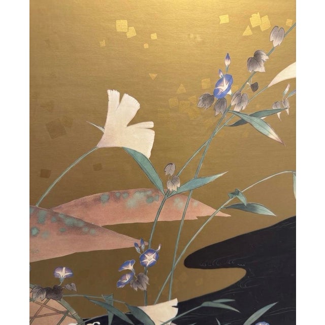 Late 20th Century Late 20th Century Japanese Crane & Morning Glory Print by Turtle and Crane - Styled After James Mont & Tony Duquett For Sale - Image 5 of 10