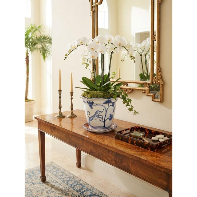 Hand-Painted Italian Style Ceramic Planter & Saucer With Animal & Botanical Motif For Sale - Image 10 of 12