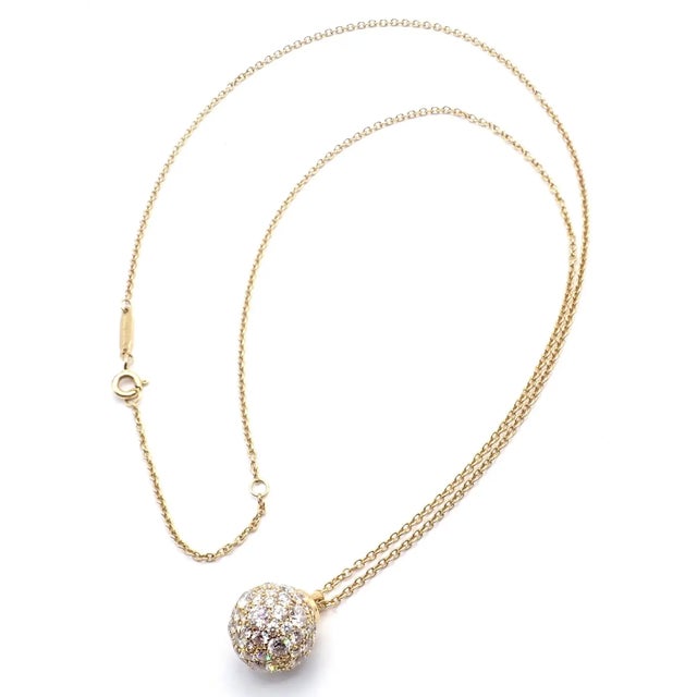 Tiffany & Co. Hardware Diamond Ball Yellow Gold Pendant Necklace For Sale - Image 9 of 12