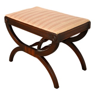 Kindel Furniture Regency Carved Mahogany Curule Vanity Bench or Stool For Sale