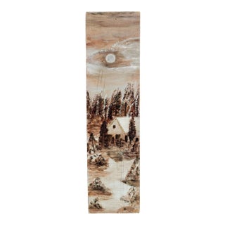 Folk Art Winter Landscape Long Format Painting For Sale
