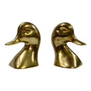 Vintage Brass Mallard Duck Head Bookends