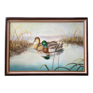 Mid Century Original Americana Framed Duck Mallard Painting