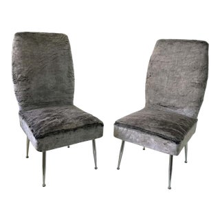 Vintage Italian Plush Covered Low Occasional Chairs - a Pair For Sale