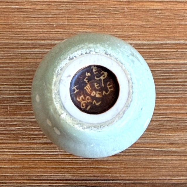 Gunnar Nylund Vintage 1950s Mid-Century Gunnar Nylund Rörstrand Sweden Green Spotted Glaze Miniature Ceramic Vase For Sale - Image 4 of 4