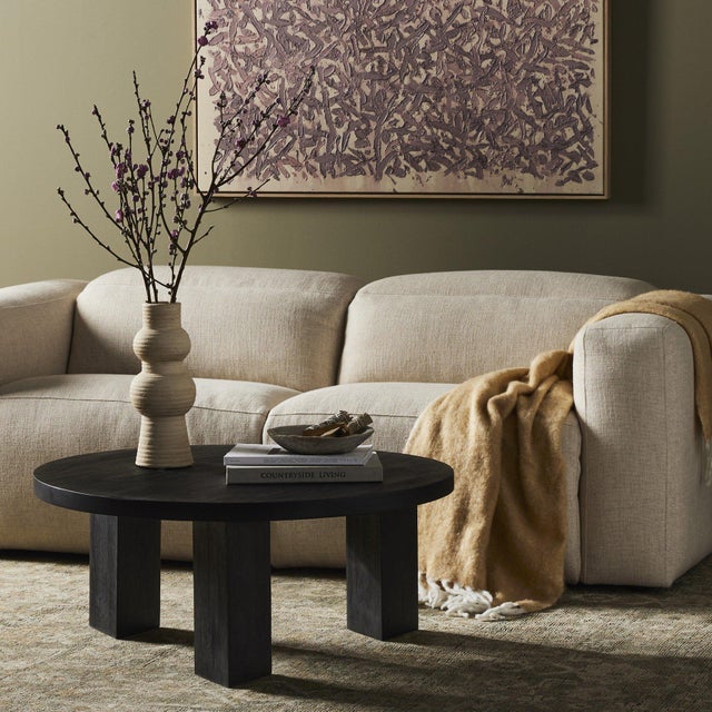 Contemporary Four Hands Mesa Round Coffee Table - Ebony Parawood 38" For Sale - Image 3 of 7