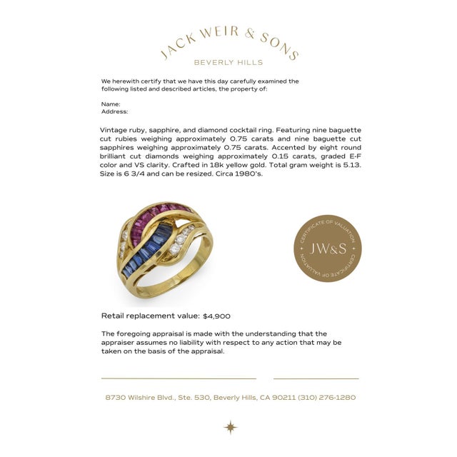 Red Vintage Ruby Sapphire Diamond 18k Yellow Gold Cocktail Ring, Size 6.75 For Sale - Image 8 of 8