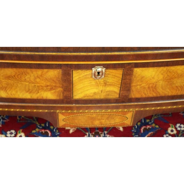 1990s Henkel Harris Mahogany & Flame Birch Inlaid Rogers Bowfront Dresser Chest For Sale - Image 10 of 17