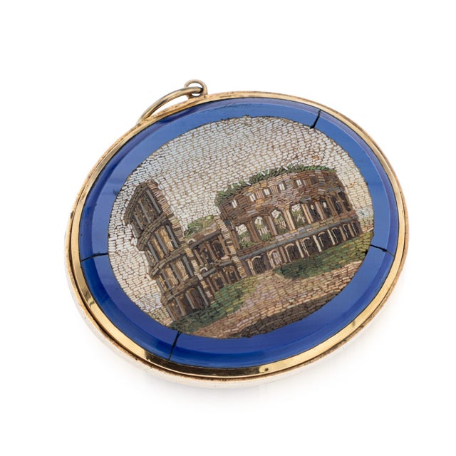 Antique Italian Gold Framed Roman Colosseum Micro Mosaic Brooch, 1880 For Sale - Image 9 of 9