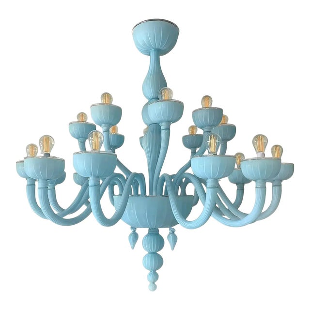 Matte Light-Blue Murano Style Glass Chandelier by Simoeng For Sale - Image 4 of 5