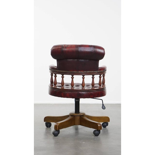 Chesterfield Office Chair on Wheels in Red For Sale - Image 4 of 14