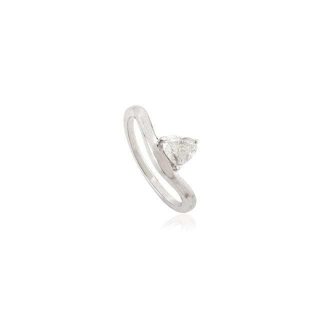 Heart-Shaped Diamond Solitaire Wave Ring Size 5 in 14k Solid White Gold Gift for Her For Sale - Image 4 of 15