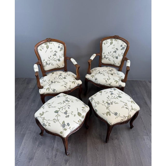 Set of 19th Century Louis XV Armchairs and Ottomans, 1890s, Set of 4 For Sale - Image 13 of 13