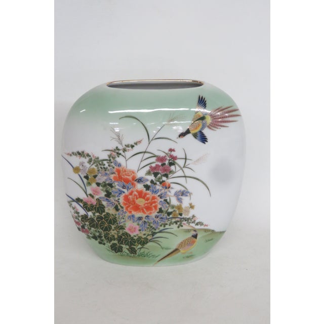Toyo Botan Japanese Porcelain Oval Vase Hand Painted Floral Garden Design 5019b For Sale - Image 15 of 17