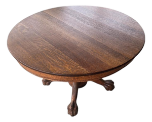 Antique Quarter Sawn Oak Round Pedestal Dining Table With Claw Feet