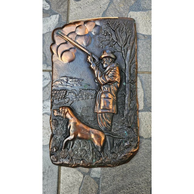 Brown Painting, Copper Relief, Hunting, 1940s For Sale - Image 8 of 8