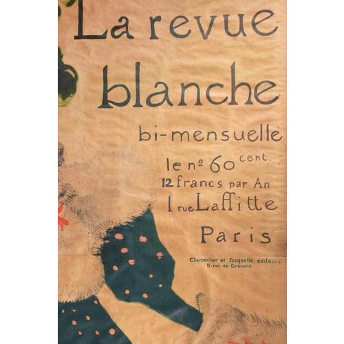 Lithograph by henri de toulouse lautrec. Ii° state, with the text . Supported by a frame, not canvassed. La revue blanche...
