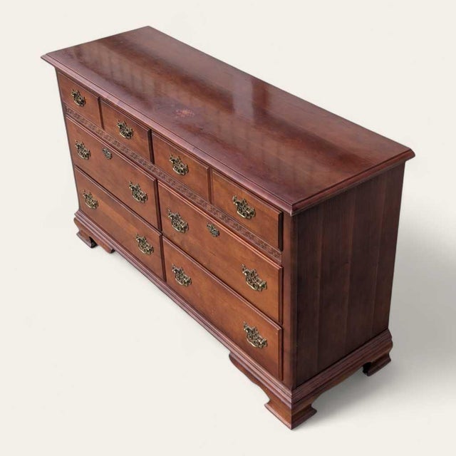 Brown Vintage Stanley Furniture Six-Drawer Wood Lowboy Dresser For Sale - Image 8 of 18