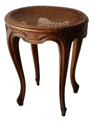 Mid 20th Century Vintage French Louis XV Style Carved Wood Woven Cane Seat Stool