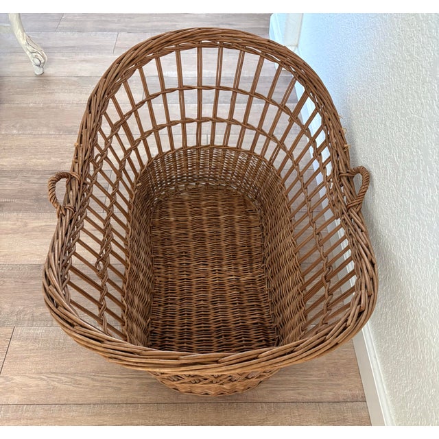 Antique French Farmhouse Extra Large Wooden Basket With Handles For Sale In Sacramento - Image 6 of 10