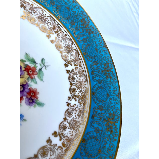 Ceramic Vintage 1930s Rosenthal Germany Turquoise & Gold Encrusted Porcelain Dinner Plate For Sale - Image 7 of 7