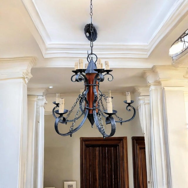 Made in Italy Mediterranean Revival Wrought Iron Style 12 Light Candle Chandelier For Sale - Image 15 of 15